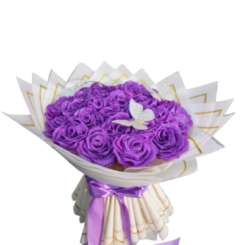Purple Rose Bouquet with Butterfly Accents